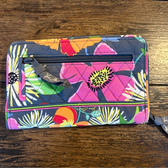 VERA BRADLEY RFID Turnlock Zip Around Wallet Clutch Floral Gray Jazzy Blooms - Picture 2 of 5